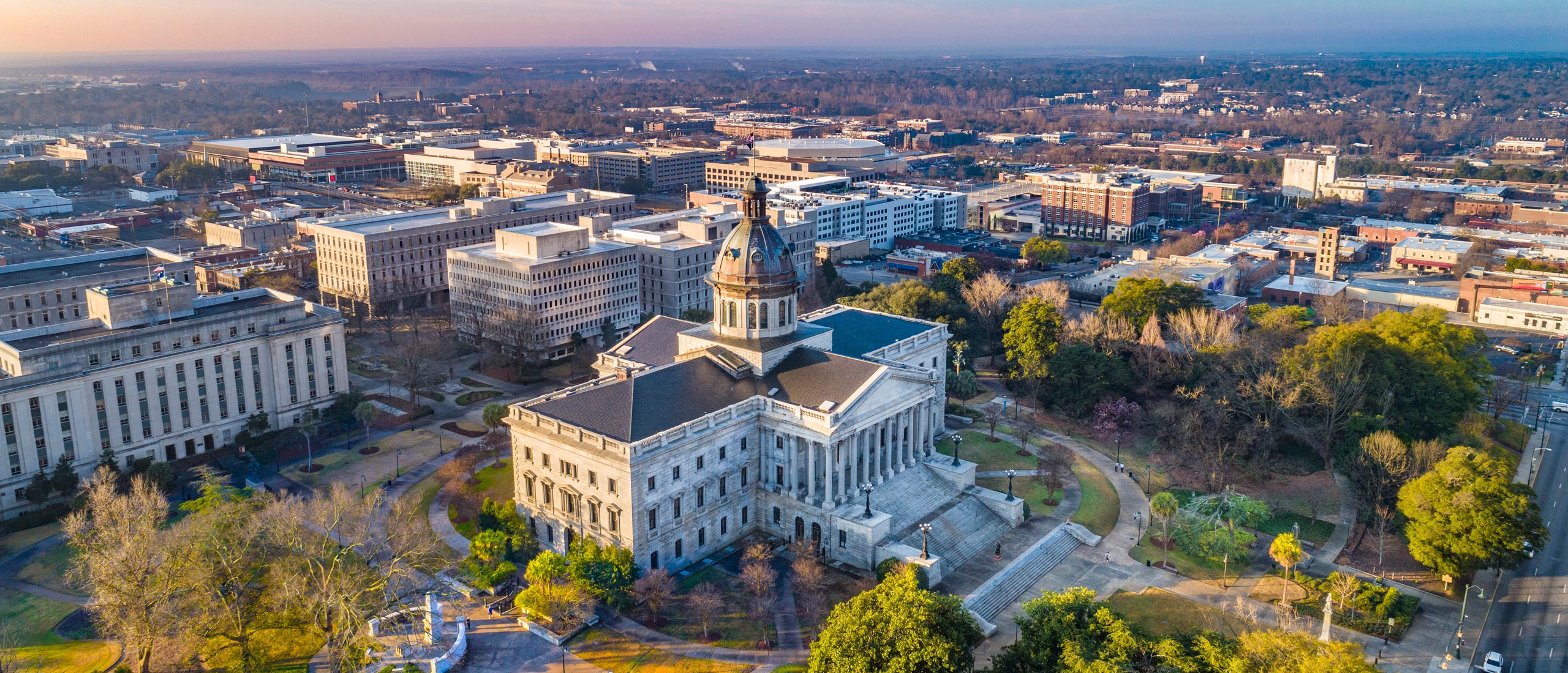 Overhead view of the city of Columbia, SC, home to MOVES mobile veterinary internal medicine specialists