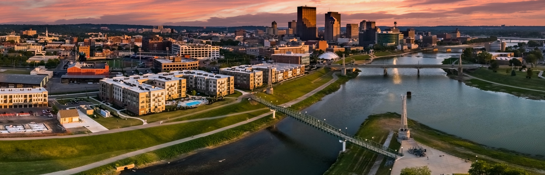 MOVES Mobile Veterinary Specialists serving Ohio Cincinnati Dayton Columbus Panoramic view of Dayton Ohio, part of the service area for MOVES mobile veterinary specialists in Ohio