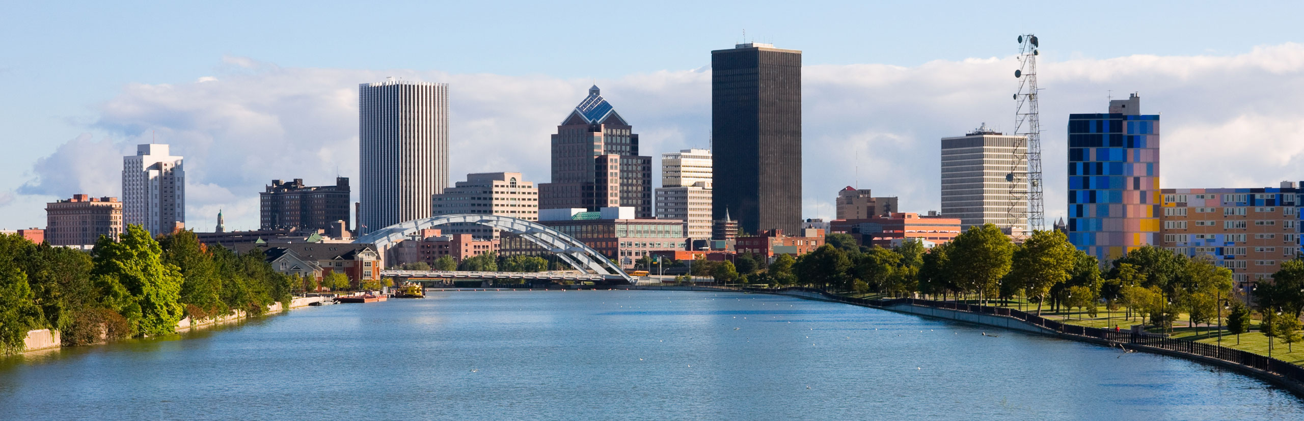 Photo of the skyline of Rochester, NY; Home of MOVES Mobile Veterinary Specialists